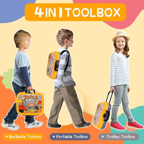 Valise Outils 4 en 1 – 35 Pièces de Bricolage pour Enfants